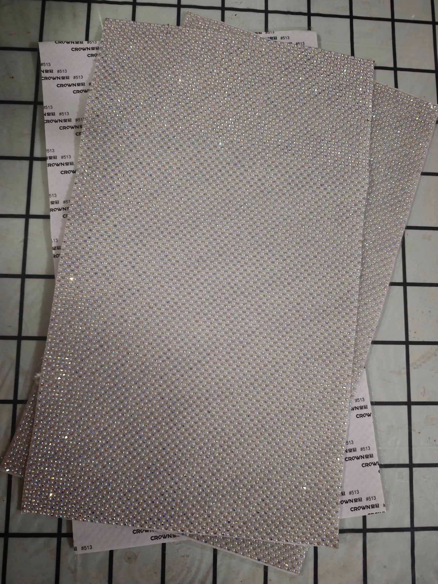 [KM7003]- 40cm*23.5cm=1 Sheet, DIY Free Cutting Diamonds Sticker Wraps Tapes, With 3mm Half-Round Pearl + 2mm Rhinestone, for Beads and Pens Wraps