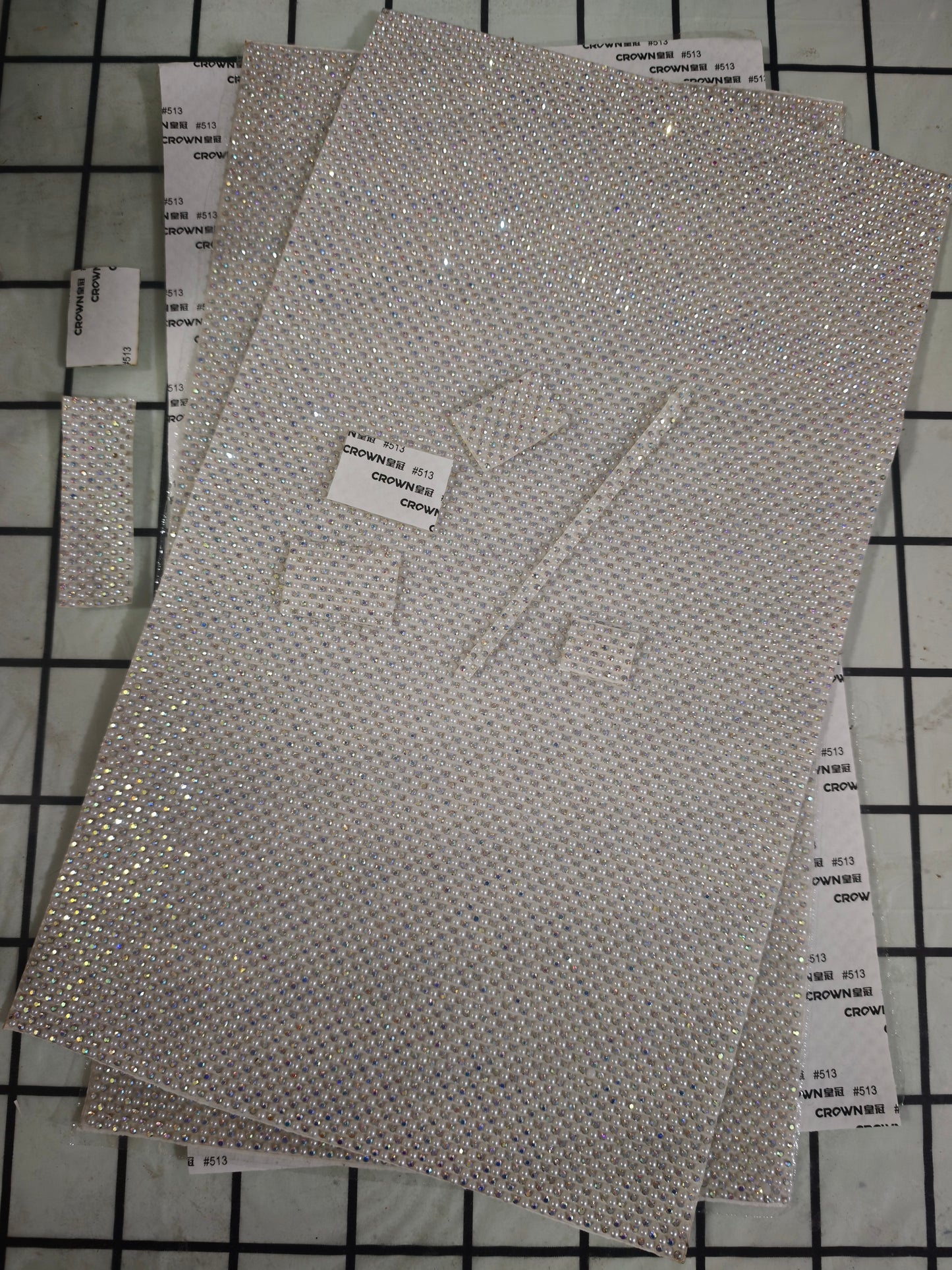 [KM7003]- 40cm*23.5cm=1 Sheet, DIY Free Cutting Diamonds Sticker Wraps Tapes, With 3mm Half-Round Pearl + 2mm Rhinestone, for Beads and Pens Wraps