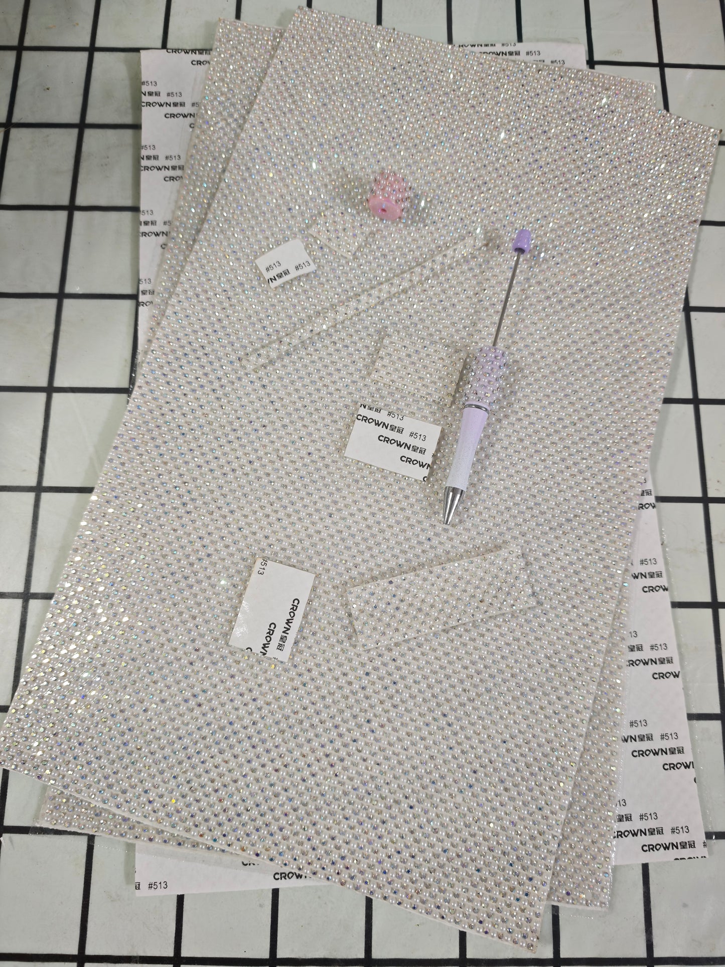 [KM7003]- 40cm*23.5cm=1 Sheet, DIY Free Cutting Diamonds Sticker Wraps Tapes, With 3mm Half-Round Pearl + 2mm Rhinestone, for Beads and Pens Wraps