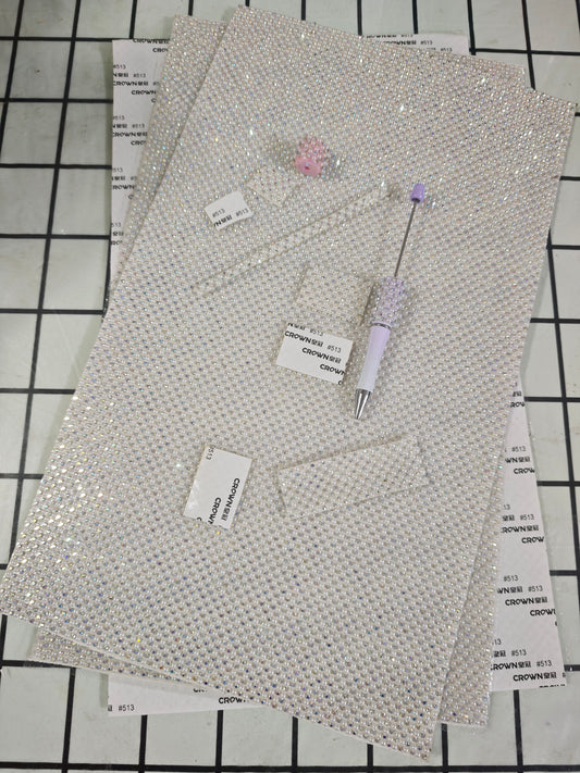 [KM7003]- 40cm*23.5cm=1 Sheet, DIY Free Cutting Diamonds Sticker Wraps Tapes, With 3mm Half-Round Pearl + 2mm Rhinestone, for Beads and Pens Wraps