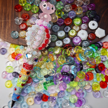 Video- [KM7004]- 13mm Clear Round Plate Stand Based Beads, with Pen Toppers Hole, Middle Hole Size For Beadable Pens Rod, Beads Thickness 4.5mm