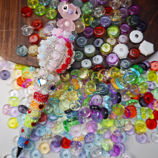 [KM7004]- 13mm Clear Round Plate Stand Based Beads, with Pen Toppers Hole, Middle Hole Size For Beadable Pens Rod, Beads Thickness 4.5mm