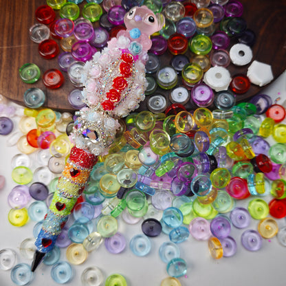 Video- [KM7004]- 13mm Clear Round Plate Stand Based Beads, with Pen Toppers Hole, Middle Hole Size For Beadable Pens Rod, Beads Thickness 4.5mm