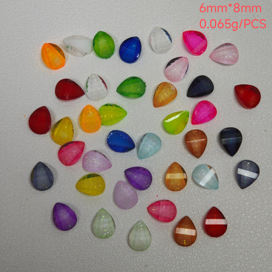 [KM7010]- 6mm*8mm Water Drop Shaped Petal Nails Charms, Flat Bottom Resin Diamonds