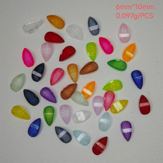 [KM7012]- 6mm*10mm Water Drop Shaped Petal Charms, Flat Bottom Resin Diamonds