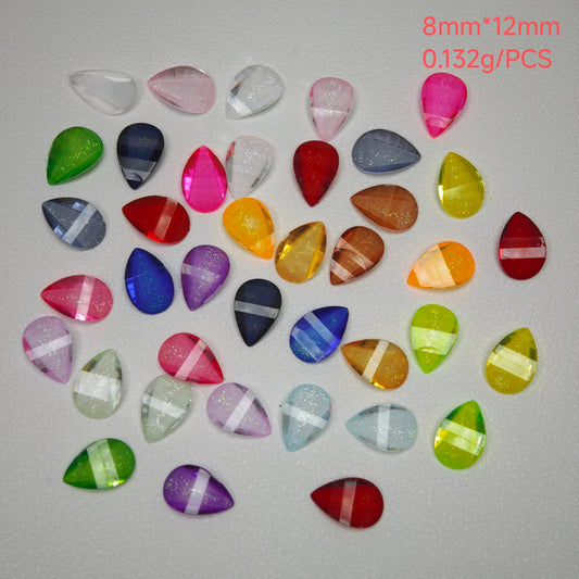 [KM7013]- 8mm*12mm Water Drop Shaped Petal Charms, Flat Bottom Resin Diamonds