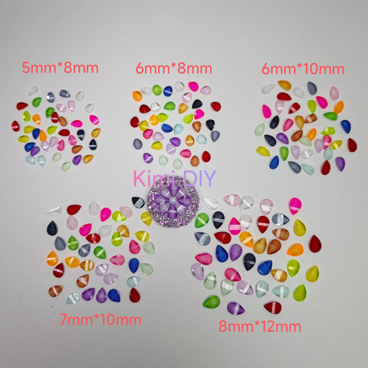 [KM7011]- 7mm*10mm Water Drop Shaped Petal Nails Charms, Flat Bottom Resin Diamonds