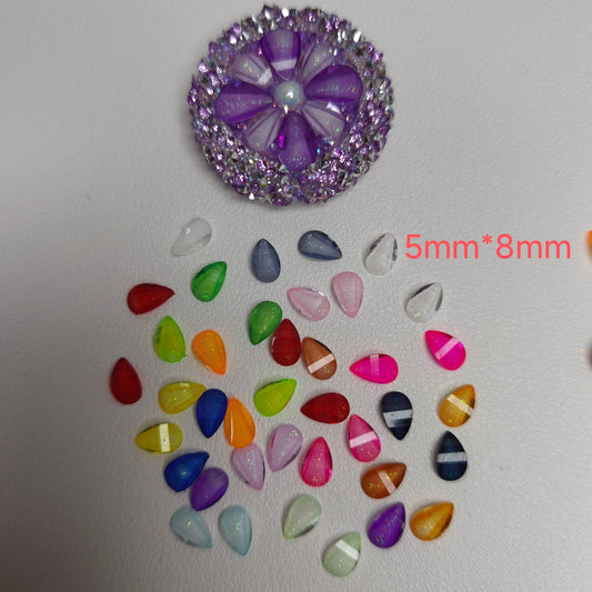 [KM7014]-5mm*8mm Water Drop Shaped Petal Charms, Flat Bottom Resin Diamonds