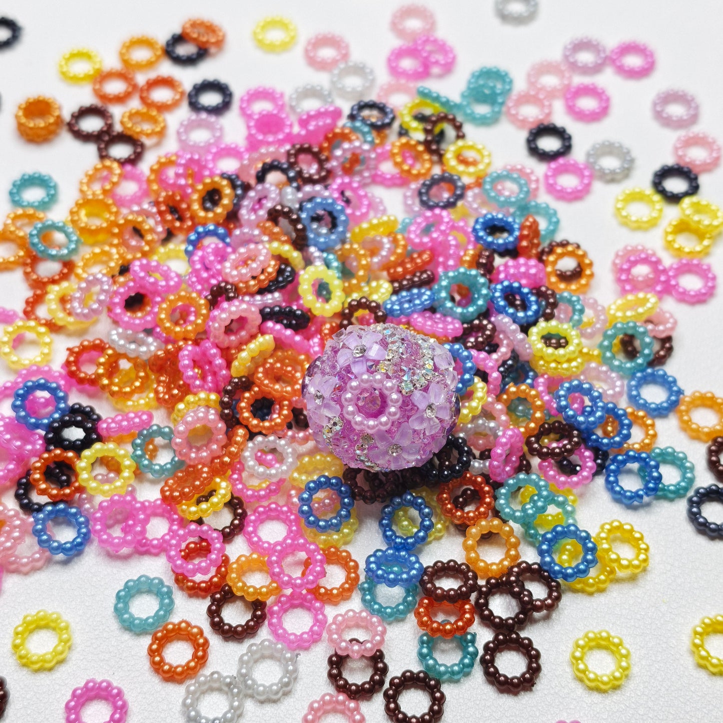 [KM6948]- 8mm Acrylic Pearl Circle Spacers Rings, Use for DIY Fancy Beads