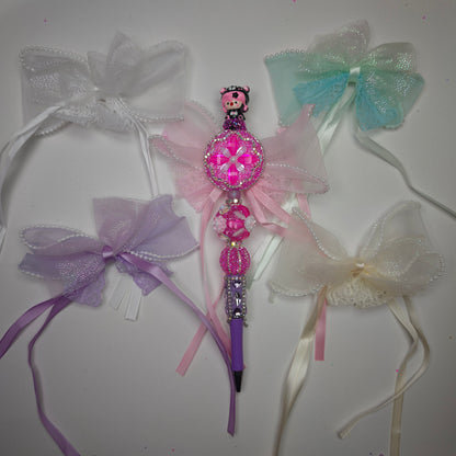 [KM7024]-  Lace Pearl Edge Fabric Bows