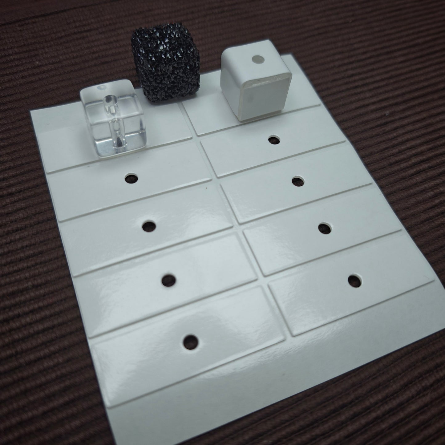 [KM7027]- 15.5mm*46mm Rectangular Nano Double Sided Tapes, With 4mm Round Middle Hole, Pre-Cutting Sticker Used For 16mm Square Cube Beads, 10 Pieces/Sheet