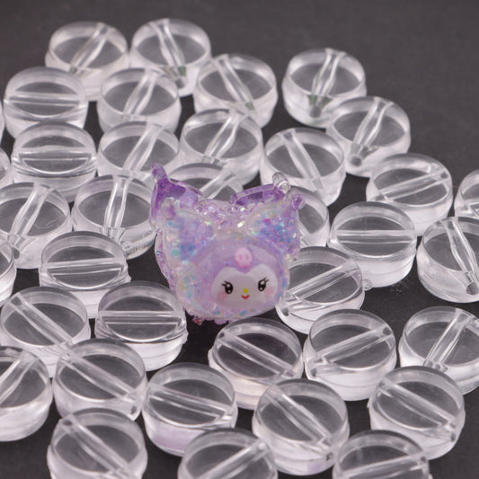 FS0659- 13Mm Clear Round Plate Based Beads - 6Mm Thick, Fit For Pen