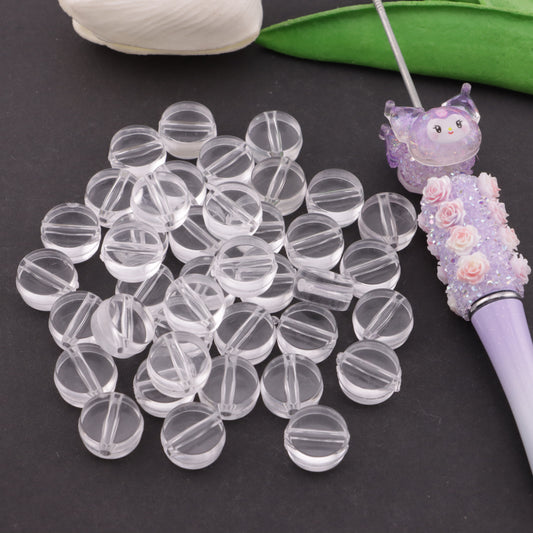 FS0659- 13Mm Clear Round Plate Based Beads - 6Mm Thick, Fit For Pen