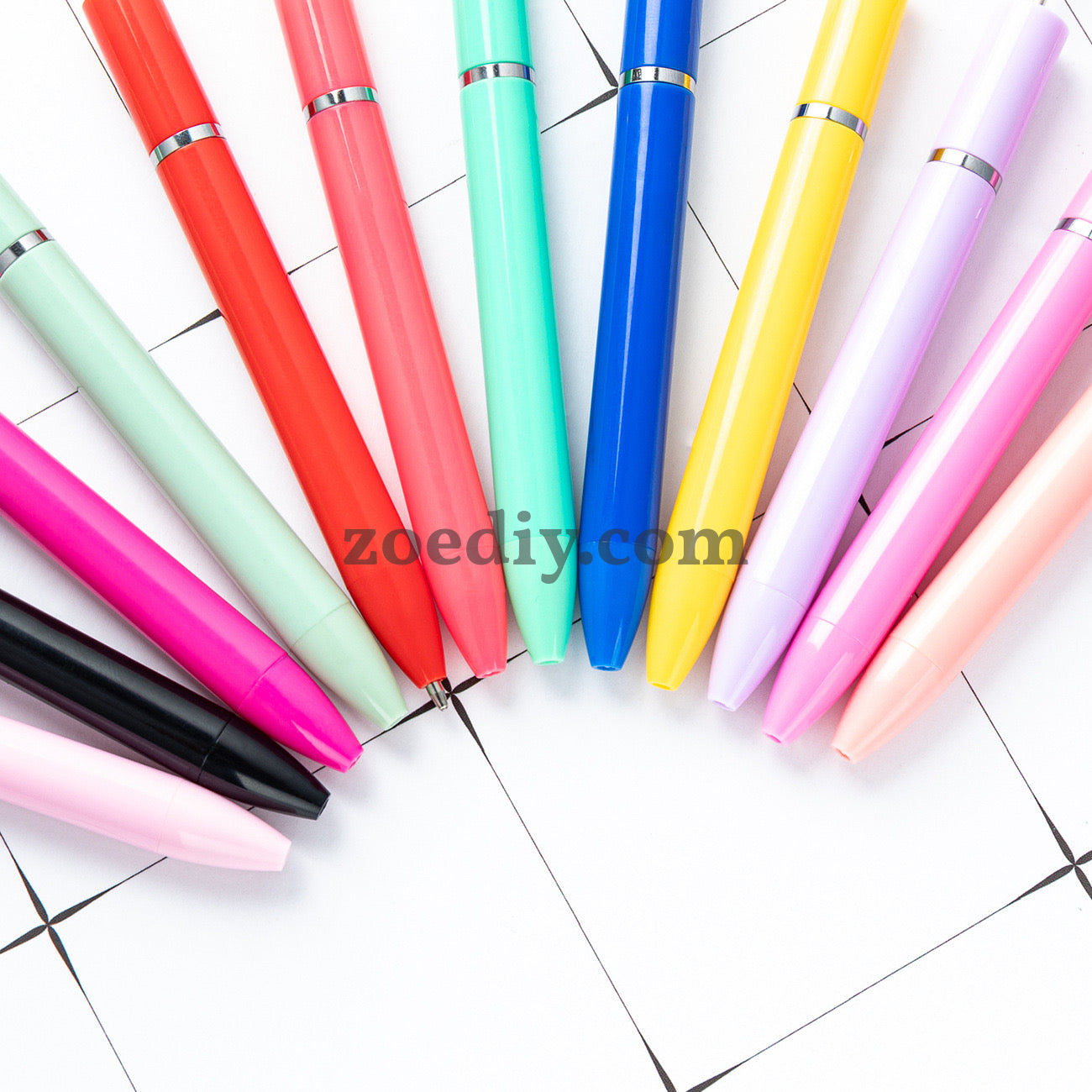 FS0192- 10Pieces New Style Plastic Beadable Pens - Beaded Pens in Solid Colors