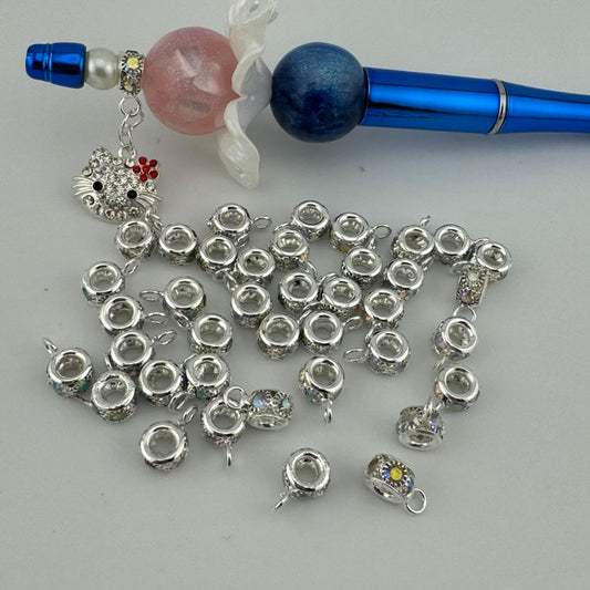 [KM3848]- 8mm Silver AB Spacers Beads With Hanging Hole