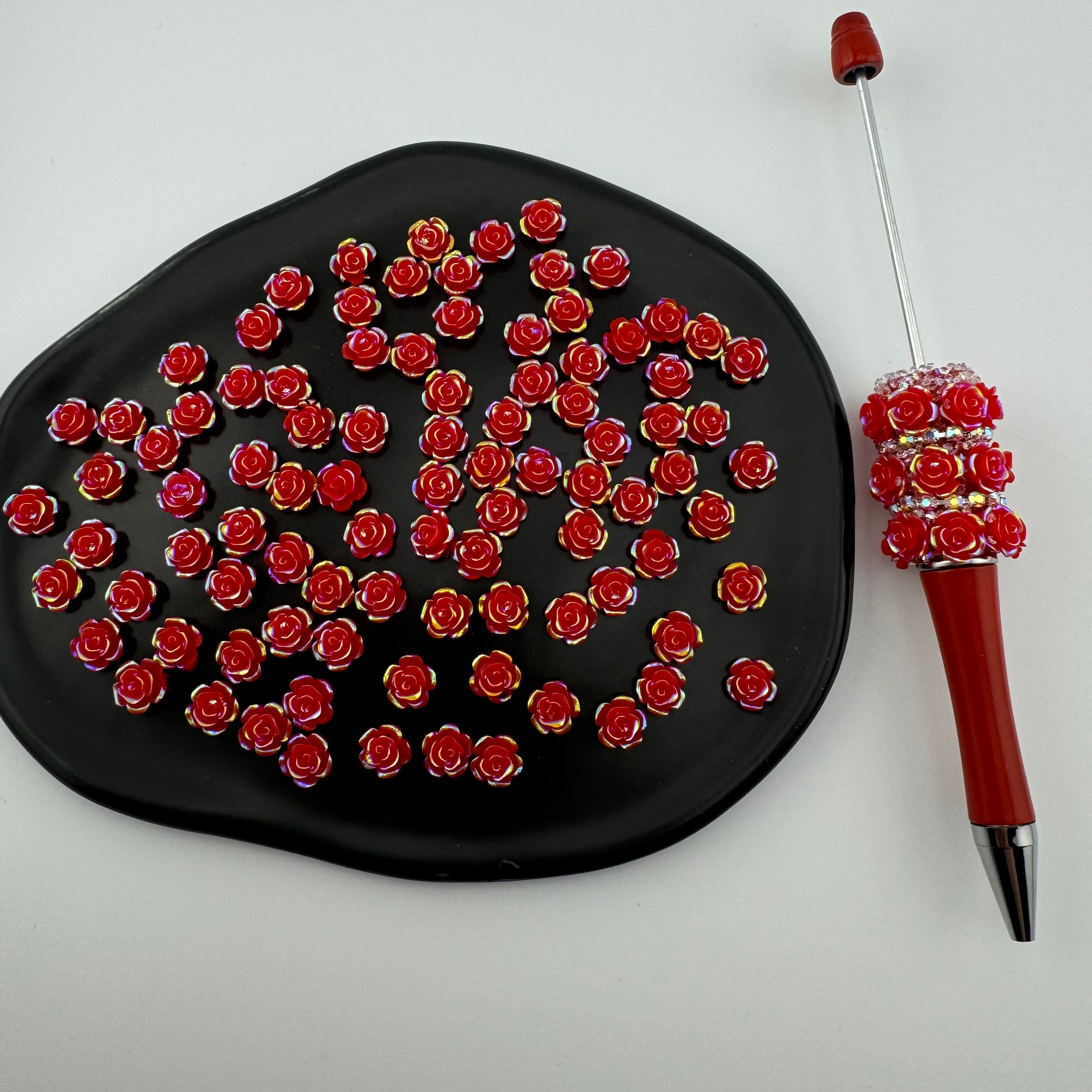 8*8mm Size Red Flower Resin Nail Charms For Making Fancy Bead Or Fancy Pen