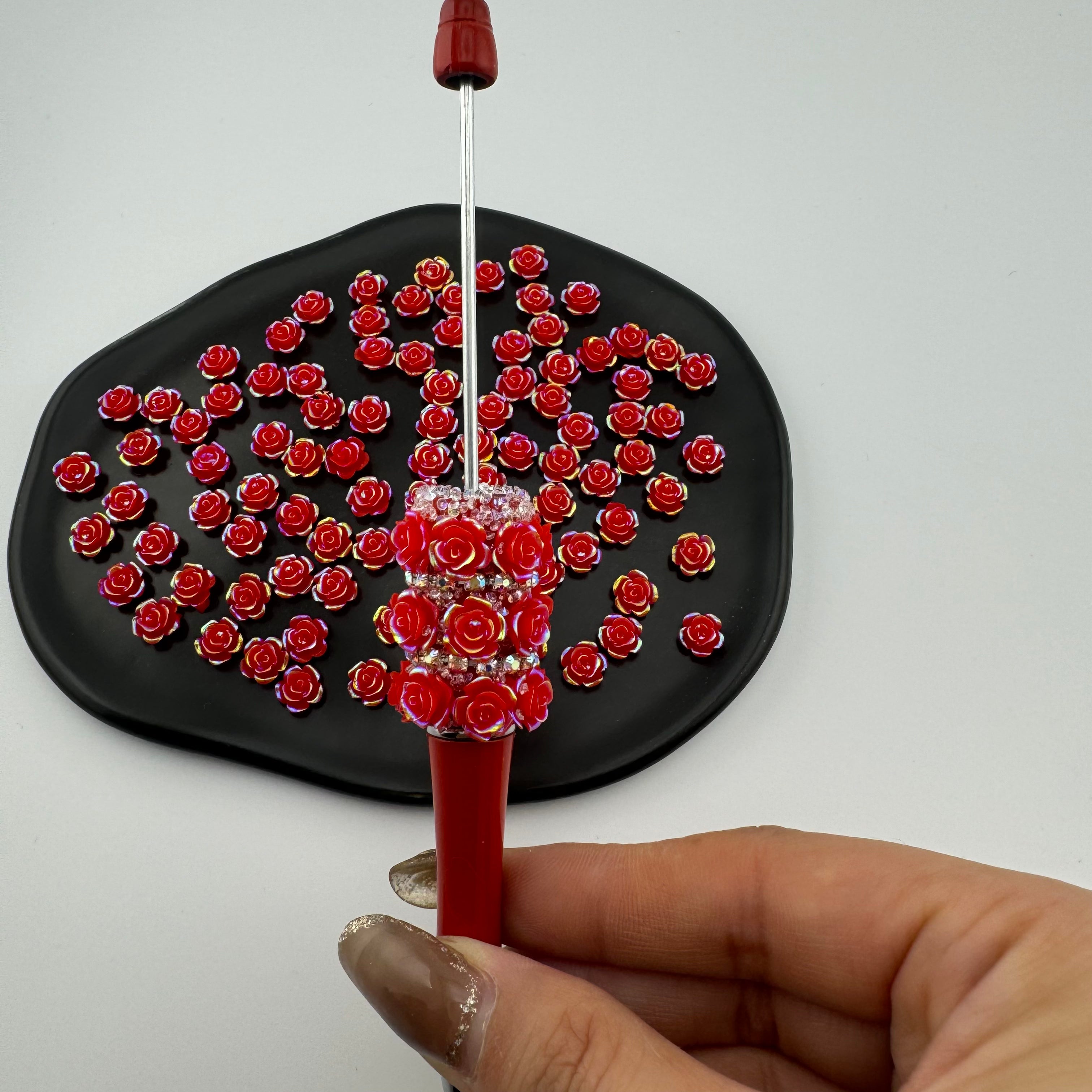 8*8mm Size Red Flower Resin Nail Charms For Making Fancy Bead Or Fancy Pen