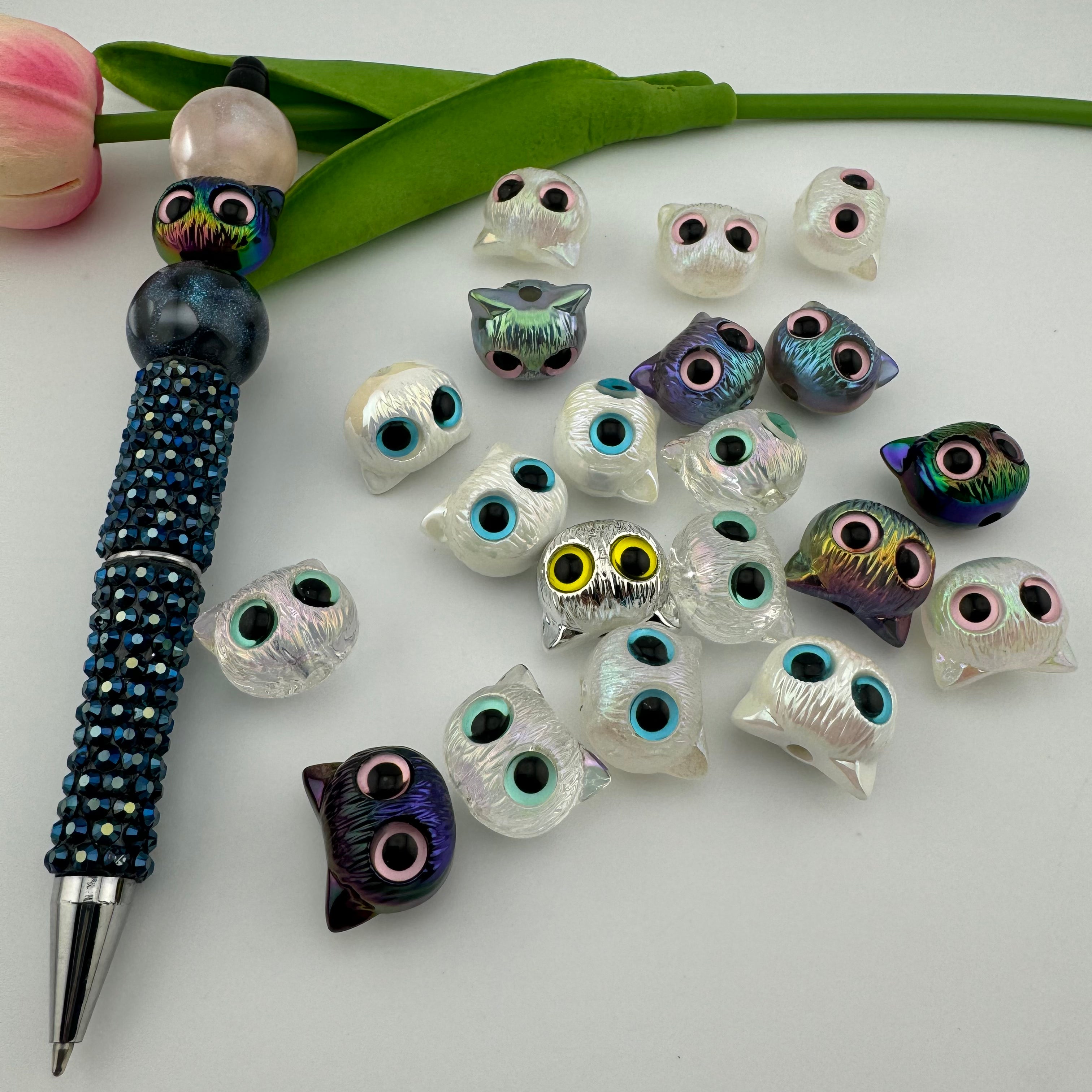 Mixed Color Owl Acrylic Beads Fit For Beadable Pens