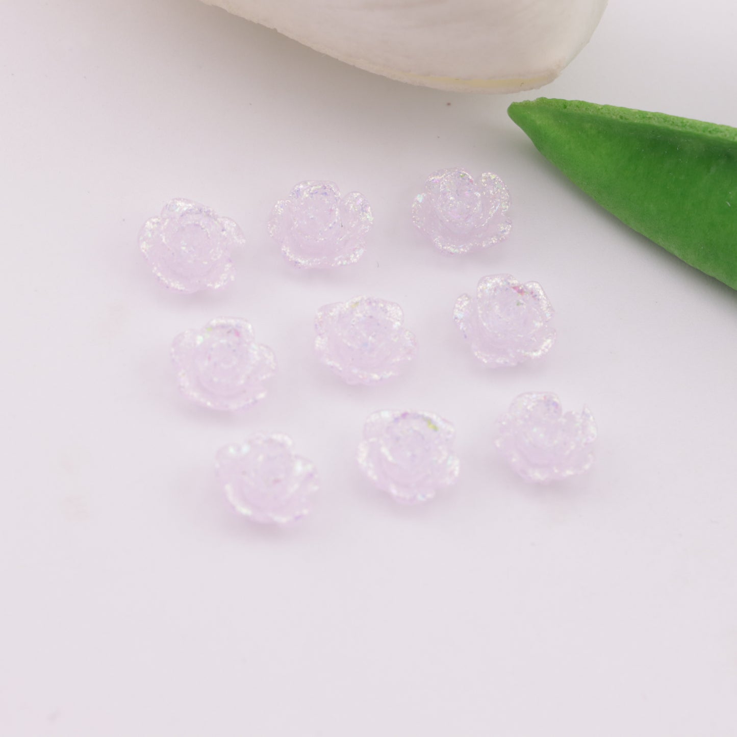 FS6173- 8mm Rose Charms Glitter Translucent Rose Patches