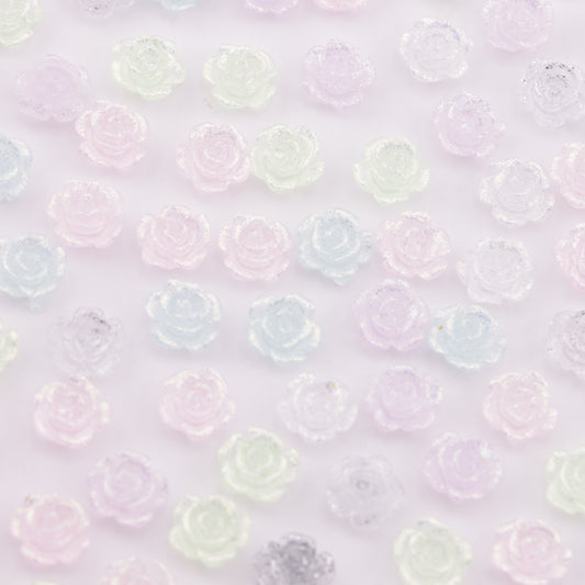 FS6173- 8mm Rose Charms Glitter Translucent Rose Patches