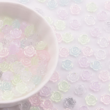 FS6173- 8mm Rose Charms Glitter Translucent Rose Patches