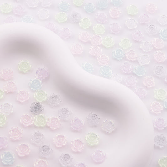 FS6173- 8mm Rose Charms Glitter Translucent Rose Patches