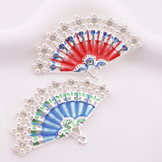 FS6192- 64×41mm Fan Metal Charms Painted Colorful Fan Metal Patches