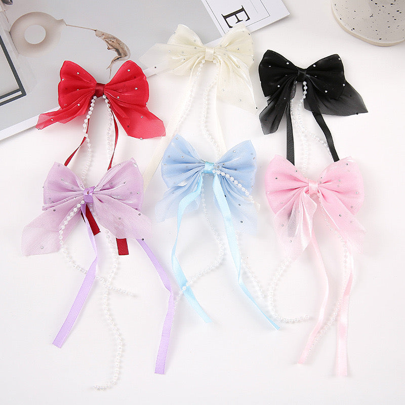 Fabric Bow With Dangle For Making Fancy Bead or Hairpin