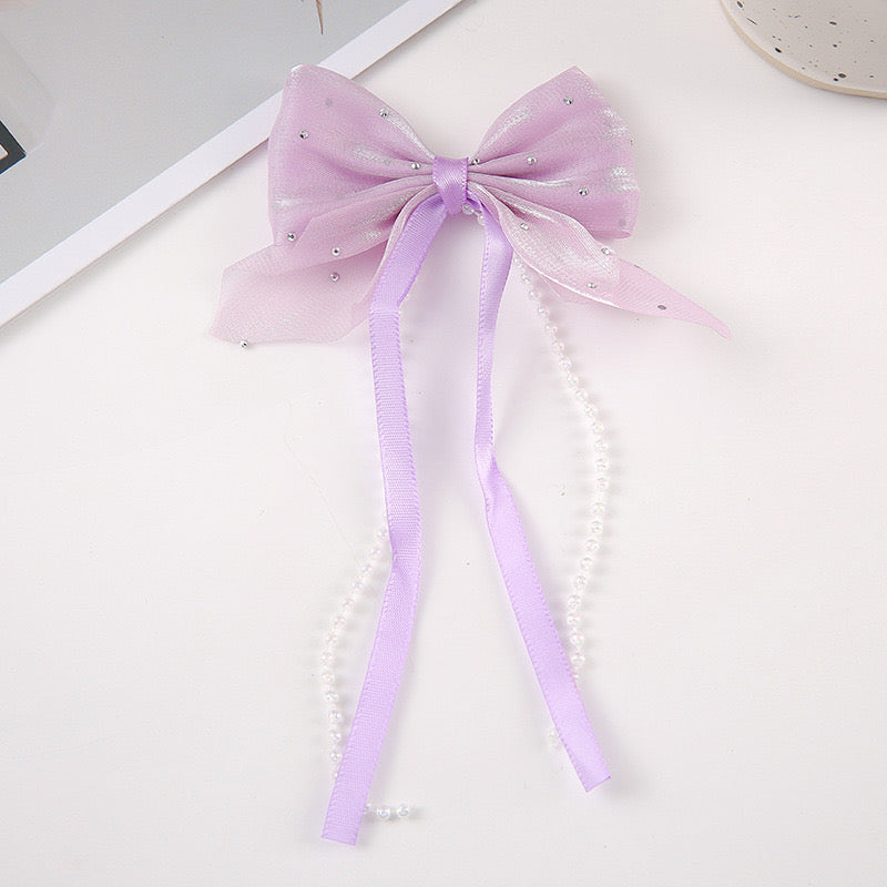 Fabric Bow With Dangle For Making Fancy Bead or Hairpin