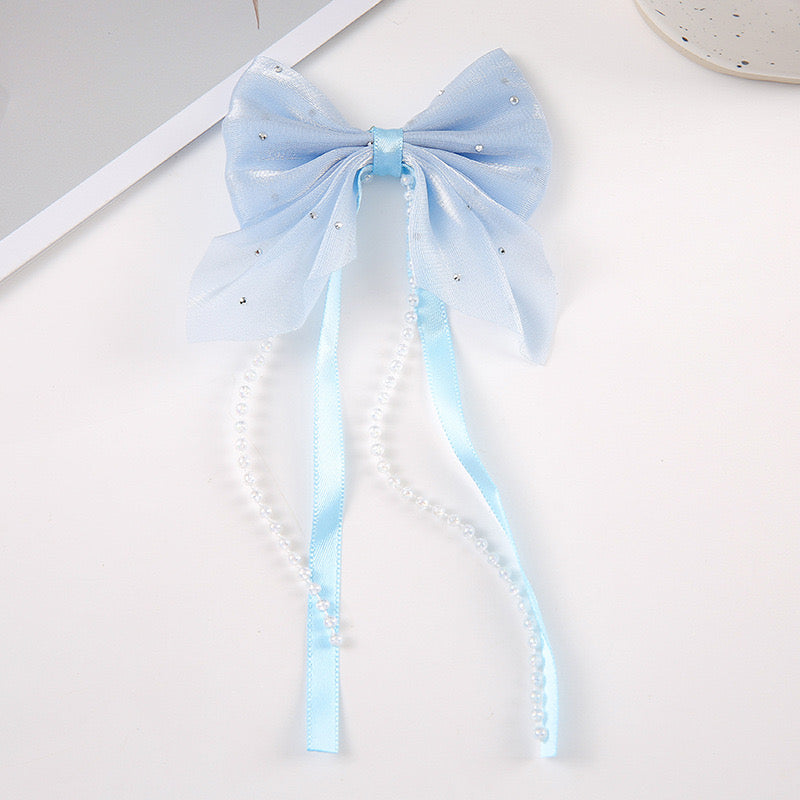 Fabric Bow With Dangle For Making Fancy Bead or Hairpin