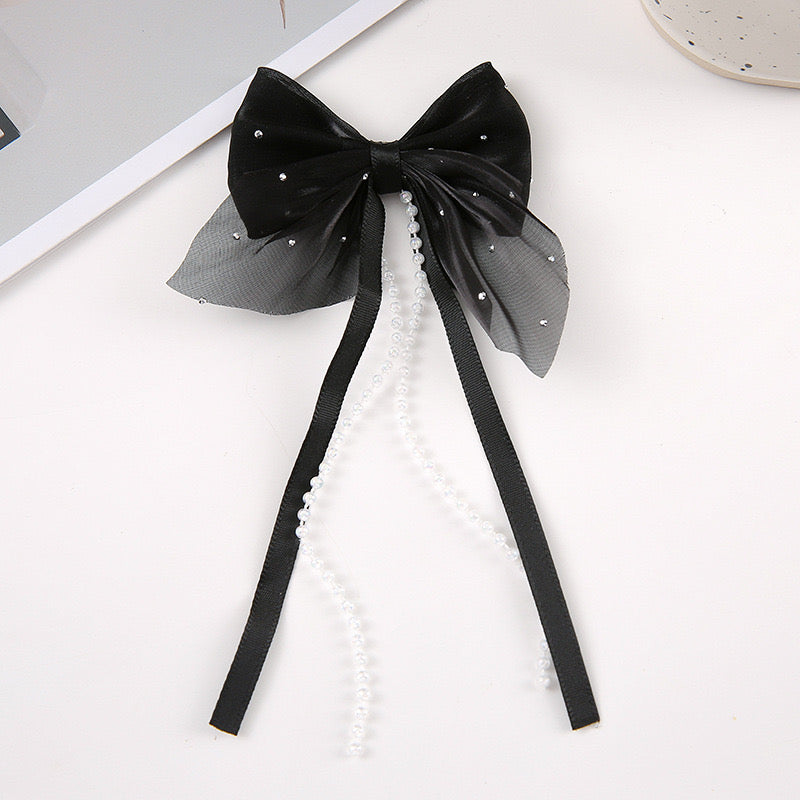 Fabric Bow With Dangle For Making Fancy Bead or Hairpin