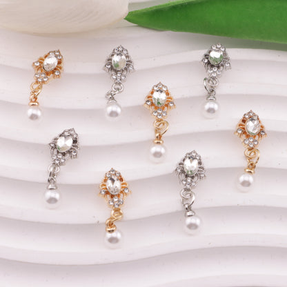 FS6193- 10*27mm Oval Charms With Pearl Pendants, Oval Marquise Metal Patches