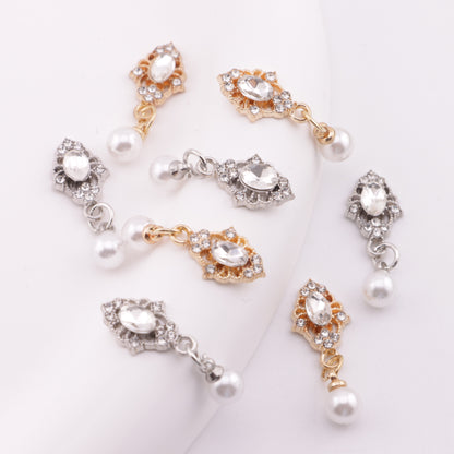 FS6193- 10*27mm Oval Charms With Pearl Pendants, Oval Marquise Metal Patches