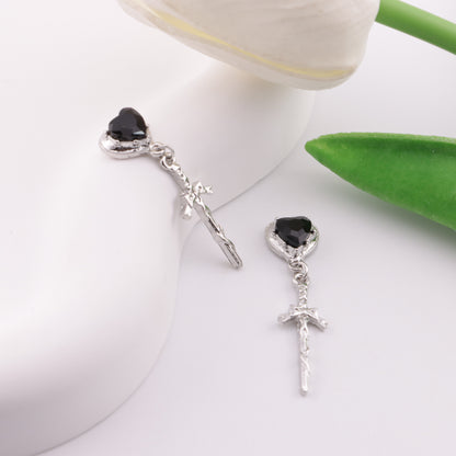 FS6204- 9Mm*34Mm Heart Metal Charms With Cross Love Diamond Metal Patches With Bow Cross Pendants