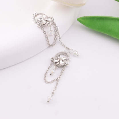 FS6205- 14×19mm Metal Bow Handheld Basket Charms With Chain, Metal Bow - Handheld Basket Patches With Chains