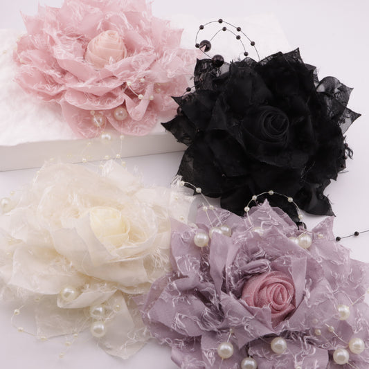 FS6217- About 140Mm Big Fabric Flower Charms With Pearl Chain