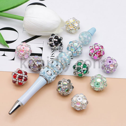 FS0366-16MM Mixed Color Pearl Full Diamond Mermaid Glass Beads Fit For Beadable Pens