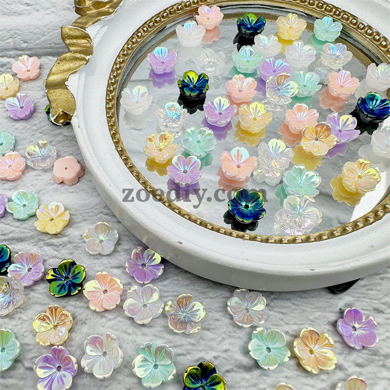 FS1403-Mixed Color 7mm*7mm Flower Resin Nail Charms For Making Fancy Bead Or Fancy Pen