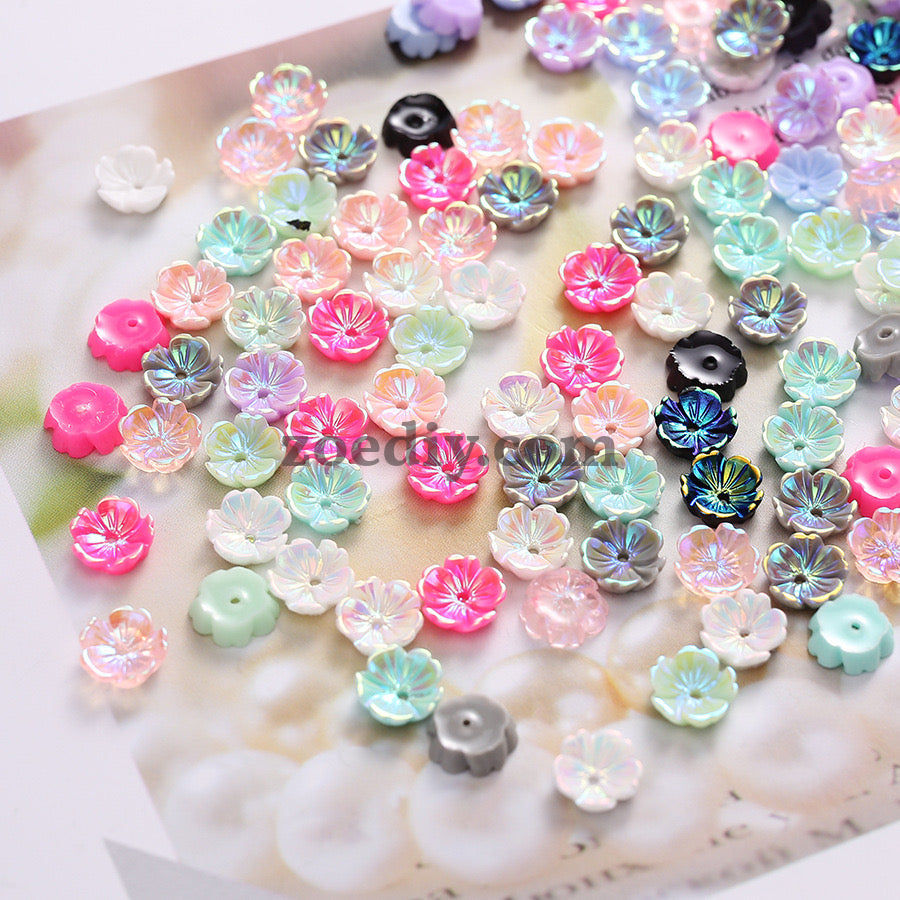 FS1403-Mixed Color 7mm*7mm Flower Resin Nail Charms For Making Fancy Bead Or Fancy Pen