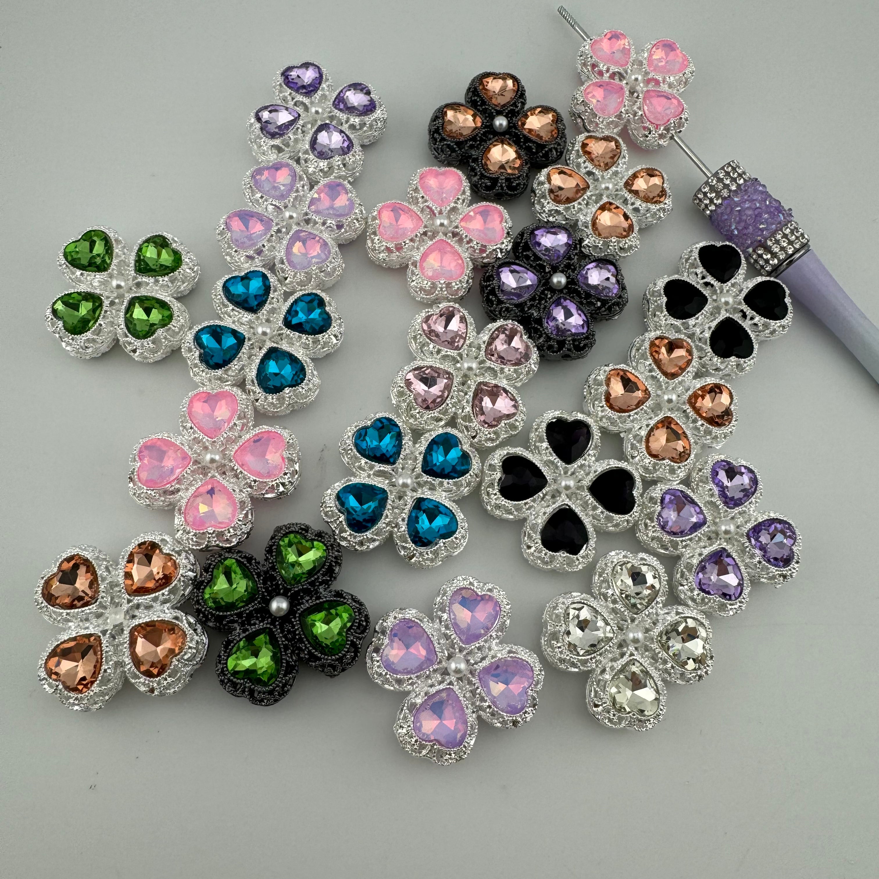 Mixed Color Silver Clover Crystal Alloy Diamond Ball Beads Fit For Beadable Pens