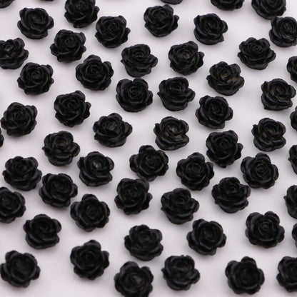 FS6288- 8mm Black Soft Flower Charms Pure Black Soft Flower Patches