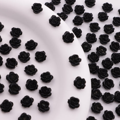 FS6288- 8mm Black Soft Flower Charms Pure Black Soft Flower Patches