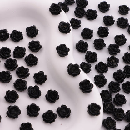 FS6288- 8mm Black Soft Flower Charms Pure Black Soft Flower Patches