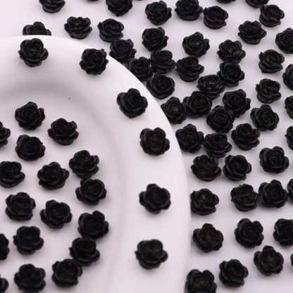 FS6288- 8mm Black Soft Flower Charms Pure Black Soft Flower Patches
