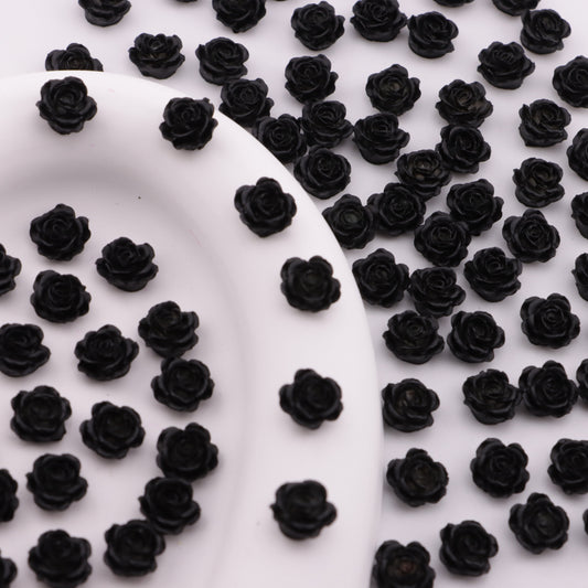 FS6288- 8mm Black Soft Flower Charms Pure Black Soft Flower Patches