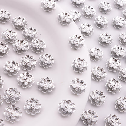 FS6290- About 13mm Silver Soft Flower Charms, Silver Soft Flower Patches
