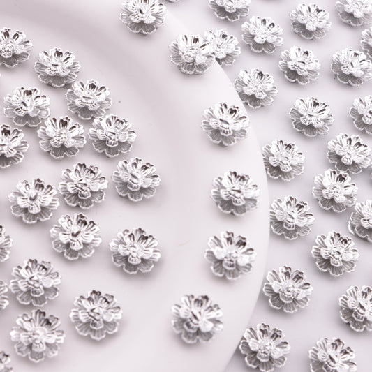 FS6290- About 13mm Silver Soft Flower Charms, Silver Soft Flower Patches