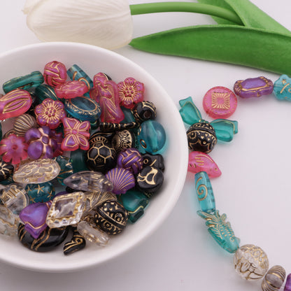 FS6297- Mixed Style Gold Line Beads