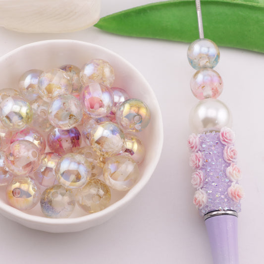 FS6242- 12mm Dried Flower Gold Foil Resin Beads