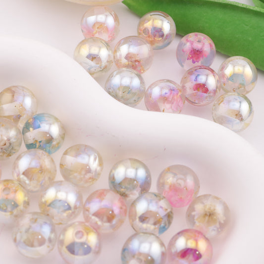 FS6242- 12mm Dried Flower Gold Foil Resin Beads